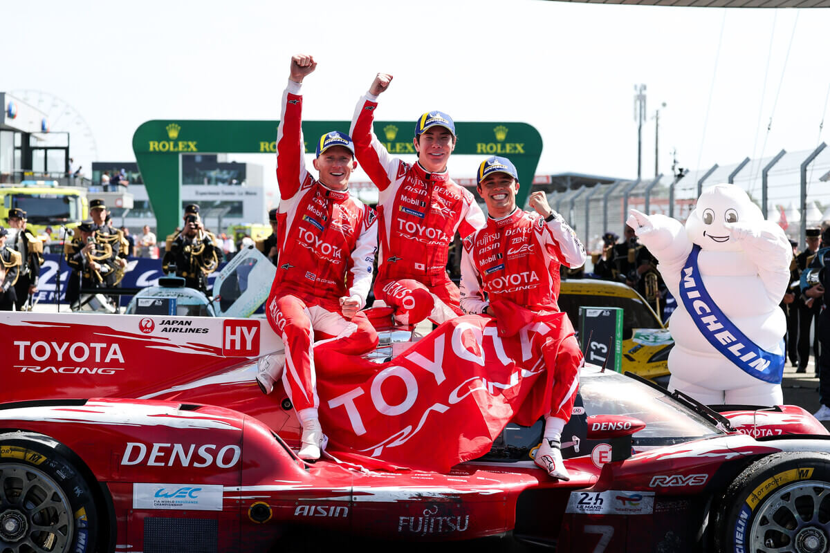 Conway (left) wins his second Le Mans